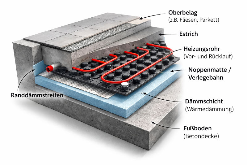 Fußbodenheizung Fräsen Adam Ciba - Aufbau des Noppensystems im Detail